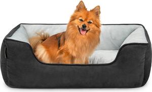 Cuccia per cani lionto - cesto reversibile 2 in 1, morbidamente imbottito e di facile manutenzione, con ingresso basso, 80x60 cm, nero/grigio