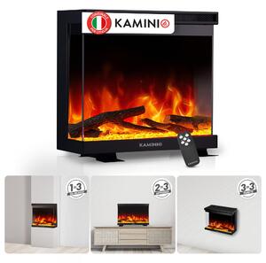 KAMINIO Camino elettrico LEA - Camino elettrico 3 in 1 con vista panoramica, riscaldamento, effetto fiamma 3D, 12 colori della fiamma, telecomando - 30 pollici