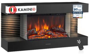 KAMINIO Camino elettrico LIZ - Camino elettrico da parete con riscaldamento, effetto fiamma 3D, luce d'atmosfera a LED, telecomando - Nero