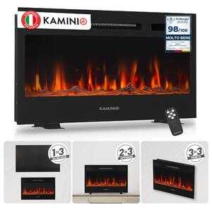 KAMINIO Camino elettrico MARLON - Camino elettrico 3 in 1 con riscaldamento, effetto fiamma 3D, 12 colori della fiamma, telecomando - 30 pollici