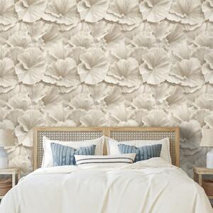 Carta da parati – Fiori beige in stile delicato