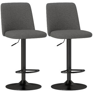 HOMCOM Set 2 Sgabelli da Bar Girevoli ad Altezza Regolabile, in Tessuto Effetto Lino, 44x53x91-111 cm, Grigio Scuro | Aosom Italy