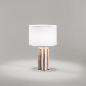 Lampada Tavolo Contemporanea Tribale Ceramica Marrone Bianco Tessuto 1 Luce E27