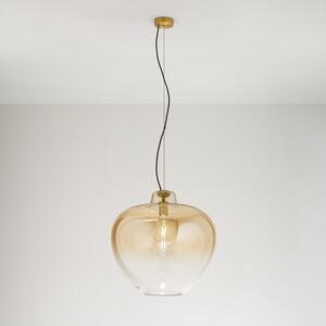 Sospensione Contemporanea Big Bowl Metallo Ottone Vetro Ambra 1 Luce E27