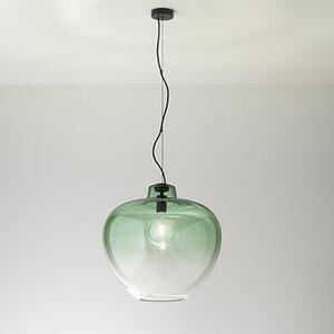 Sospensione Contemporanea Big Bowl Metallo Nero Vetro Verde 1 Luce E27