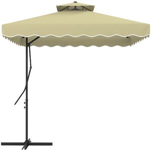 Outsunny Ombrellone Decentrato 2.5x2.5 m con Base a Croce e Apertura a Manovella, in Metallo e Poliestere Beige