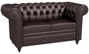 HOMCOM Divano 2 Posti stile Chesterfield con Cuscino Rimovibile, in Ecopelle, Legno e Metallo, 160x84x80 cm, Marrone