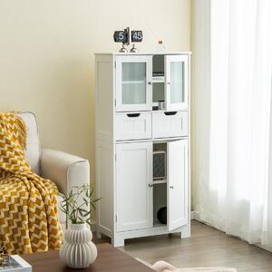 Costway Armadio da terra con 4 ante 2 cassetti e ripiani regolabili, Mobile da bagno indipendente multifunzionale Bianco