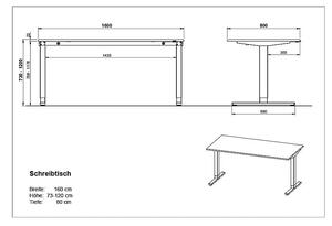 Tavolo da lavoro ad altezza regolabile elettricamente con piano in rovere 80x160 cm Lissabon - Germania