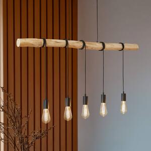 Lampada a sospensione Lindby, a 5 luci, legno, corda, nero, E27