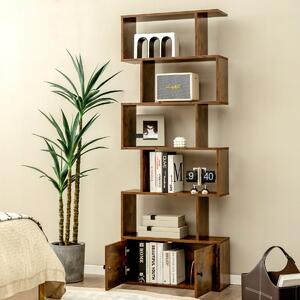 Costway Libreria a forma di S a 5 livelli con ante, Scaffale decorativo in legno per il soggiorno l'ufficio Caffè