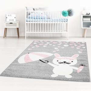 Fantastico tappeto grigio per bambini coniglio con l'ombrello Larghezza: 80 cm | Lunghezza: 150 cm