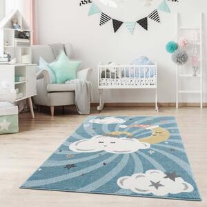 Incredibile tappeto blu per bambini con nuvole che dormono Larghezza: 160 cm | Lunghezza: 230 cm