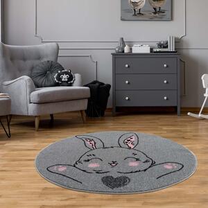 Tappeto per bambini rotondo grigio coniglio felice Larghezza: 120 cm