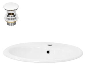Lavabo LuxeBath Lavabo da appoggio ovale, 57x48,5x19,5 cm, bianco, Vetroceramica, incl. set di scarico con troppopieno
