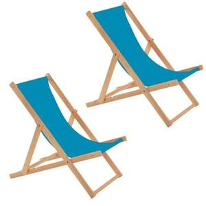 Set di 2 sedie a sdraio pieghevoli in legno color turchese - sedia pieghevole, sedia a sdraio, sedia da sole, sedia da spiaggia, sedia pieghevole in legno