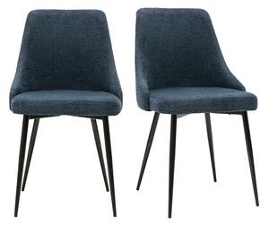 Sedie design in tessuto effetto velluto testurizzato blu scuro e metallo nero (set di 2) CULT