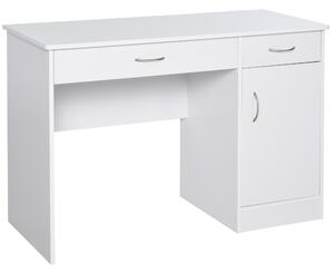 HOMCOM Scrivania Moderna per PC e Computer con 2 Cassetti e 1 Armadietto per Ufficio o Camera in Legno Bianco|Aosom