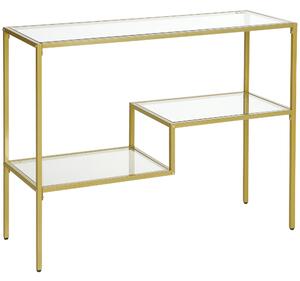 HOMCOM Tavolo Consolle in Acciaio Dorato con 3 Ripiani in Vetro, Piedini Regolabili, per Ingresso, Soggiorno, Salotto, 100x32x76 cm, Oro | Aosom
