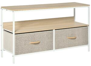 HOMCOM Mobile Porta TV da 47" con Cassetti Pieghevoli in Tessuto e Mensola in Metallo e MDF, 98x29x56cm, Colore Legno