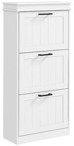 HOMCOM Armadio Scarpiera Moderna con 3 Cassetti Ribaltabili per 15 Paia di Scarpe e Ripiano Regolabile, 54x24x117.5cm, Bianco| Aosom Italy