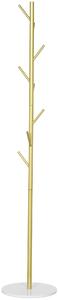 HOMCOM Appendiabiti da Terra Autoportante con 8 Ganci, Base in Marmo e Acciaio, Ø32x164cm, Oro