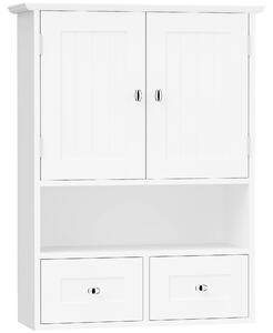 Kleankin Armadietto Pensile Bagno a 2 Ante con Ripiano Aperto e 2 Cassetti in Legno, Bianco