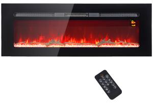 HOMCOM Camino Elettrico 1800W Regolabile con Telecomando, in Acciaio e Vetro Temperato, 127x15.8x45 cm, Nero
