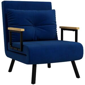 HOMCOM Poltrona Letto Singolo in Tessuto Effetto Velluto Reclinabile in 5 Posizioni con Cuscino Sfoderabile, 63x73x81cm, Blu | Aosom Italy