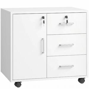 HOMCOM Schedario per Ufficio con 3 Cassetti e Armadietto con 3 Ripiani Regolabili, in Legno, 60x40x56 cm, Bianco