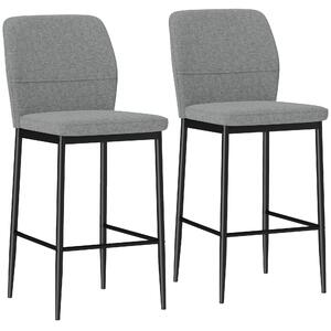 HOMCOM Set 2 Sgabelli Bar in Velluto Moderni con Poggiapiedi e Schienale, 41x52x97 cm, Grigio