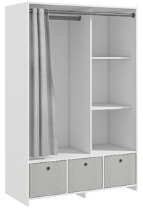 HOMCOM Armadio Guardaroba con Barra Appendiabiti, 3 Cassetti in Tessuto e 3 Ripiani, 105x48x160 cm, Bianco e Grigio | Aosom Italy