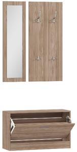 HOMCOM Set Mobili da Ingresso con Panca Scarpiera, Appendiabiti a Muro e Specchio, 80x27x46.5 cm, Marrone Scuro | Aosom Italy
