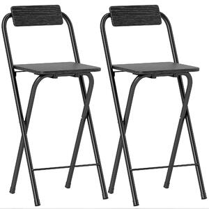 HOMCOM Set 2 Sgabelli da Bar Pieghevoli con Poggiapiedi, in Legno e Acciaio, per bar, cucine, sale da pranzo e balconi, 37x45x87cm, Nero | Aosom Italy