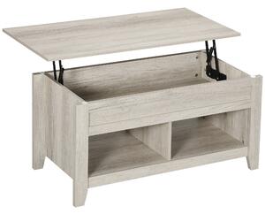 HOMCOM Tavolino rettangolare con piano sollevabile, 2 scomparti aperti, pannello truciolare 105 x 50 x 49 cm - rovere