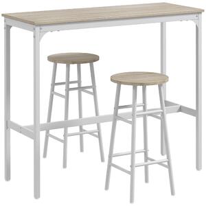 HOMCOM Set da Bar 3 Pezzi con Tavolino Alto e Sgabelli da Bar con Poggiapiedi, Set Tavolo Alto con Sgabelli, per Cucina e Salotto, Design Industriale, in Legno e Acciaio, Bianco e Rovere | Aosom Italy
