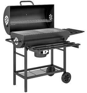 Outsunny Barbecue a Carbone in Acciaio Smoker con Coperchio, Maniglie, Termometro e Ruote, 114x65x95 cm, Nero | Aosom Italy