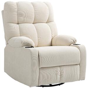 HOMCOM Poltrona Reclinabile 135° con Portabicchieri e Poggiapiedi, in Tessuto Effetto Lino, 88x96x108 cm, Beige | Aosom Italy