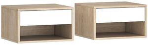 HOMCOM Set di 2 Comodini da Parete con Cassetto, Scomparto Aperto e Piano d'Appoggio, 37x32x21 cm, Legno Naturale | Aosom Italy