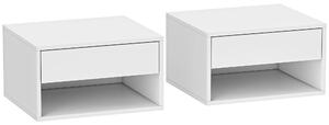 HOMCOM Set di 2 Comodini da Parete con Cassetto, Scomparto Aperto e Piano d'Appoggio, 37x32x21 cm, Bianco | Aosom Italy