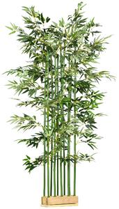 HOMCOM Pianta di Bambù Artificiale Alta 180 cm da 1640 Foglie con Base in Legno di Pino 35x10x10 cm, Verde | Aosom Italy
