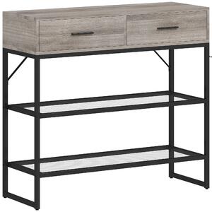 HOMCOM Consolle da Ingresso con 2 Cassetti, 2 Ripiani e Gancio Laterale, in Legno e Metallo, 100x35x92 cm, Nero e Legno | Aosom Italy