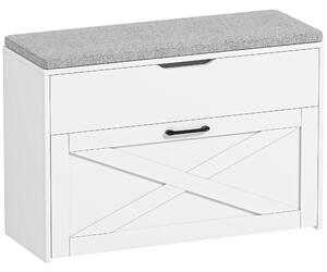 HOMCOM Panca Scarpiera con Cassetto Ribaltabile e Contenitore, Capacità 8 Paia di Scarpe, 80x30x55 cm, Bianco | Aosom Italy