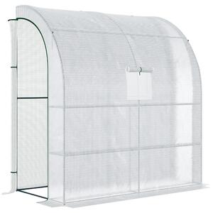 Outsunny Serra Addossata a 3 Livelli con Porte e Finestre Avvolgibili, in PE e Acciaio, 200x100x215 cm, Verde e Bianco | Aosom Italy