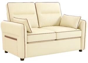 HOMCOM Divano 2 Posti in Finta Pelle con Imbottitura Spessa, Tasca Laterale e 2 Cuscini, 136x81x90 cm, Beige | Aosom Italy