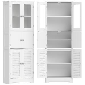 HOMCOM Mobile da Bagno Alto con 6 Ante e Ripiano Regolabile, Bianco | Aosom Italy