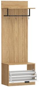 HOMCOM Mobile da Ingresso 5-in-1 con 4 Ganci a S mobili, Panca Scarpiera e Appendiabiti, 60x30x170 cm, Rovere e Bianco | Aosom Italy