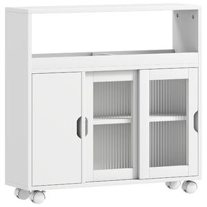 HOMCOM Mobile Bagno con Ruote, Ripiano Regolabile, Porta Scorrevole in Vetro Temperato, Bianco | Aosom Italy