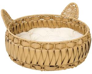 PawHut Letto per Gatti in Rattan con Cuscino Rimovibile, Cuccia per Gatti fino a 10kg, 50x50x25 cm, Marrone Chiaro | Aosom Italy