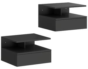 HOMCOM Set di 2 Comodini Sospesi con Cassetto e Mensola Aperta, 35x32x22.5 cm, Nero | Aosom Italy